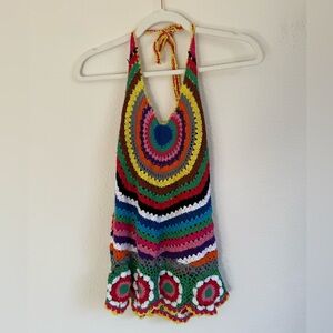 Vintage Colorful Crochet Halter Top
